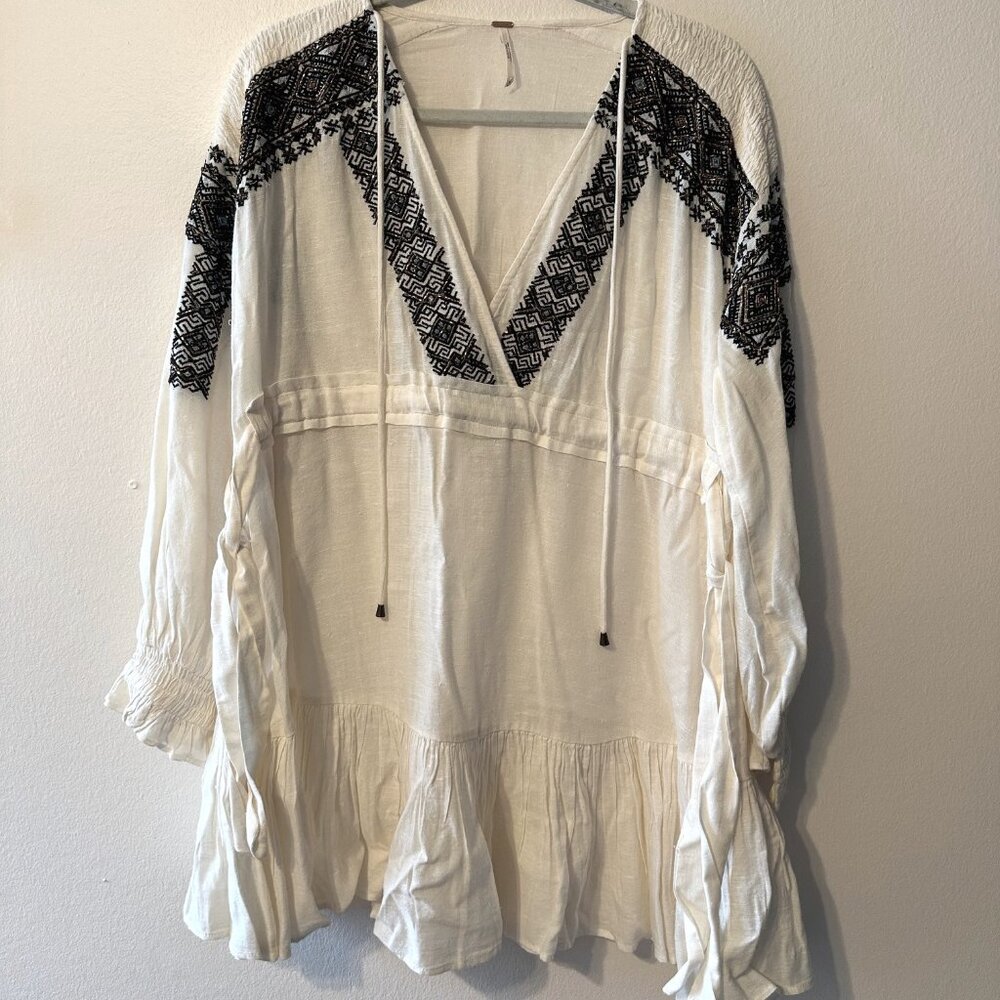 Women's Free People LS Tunic Dress - Cream Black Detail - Size Medium - NWOT